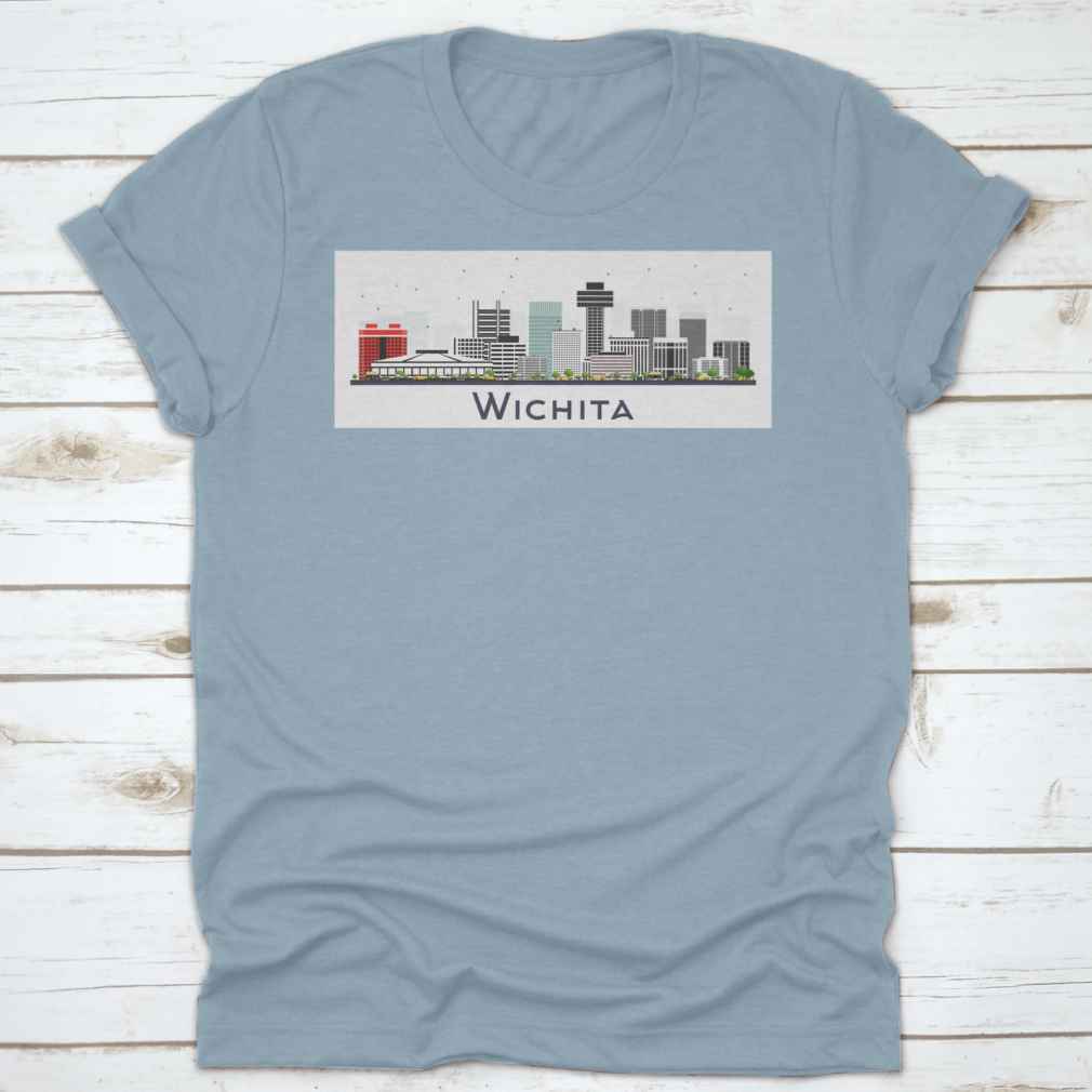 A stylish t-shirt featuring the Wichita Kansas City skyline design, made from high-quality cotton for comfort and durability.