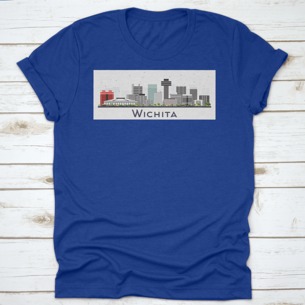 A stylish t-shirt featuring the Wichita Kansas City skyline design, made from high-quality cotton for comfort and durability.