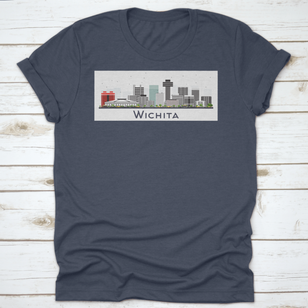 A stylish t-shirt featuring the Wichita Kansas City skyline design, made from high-quality cotton for comfort and durability.