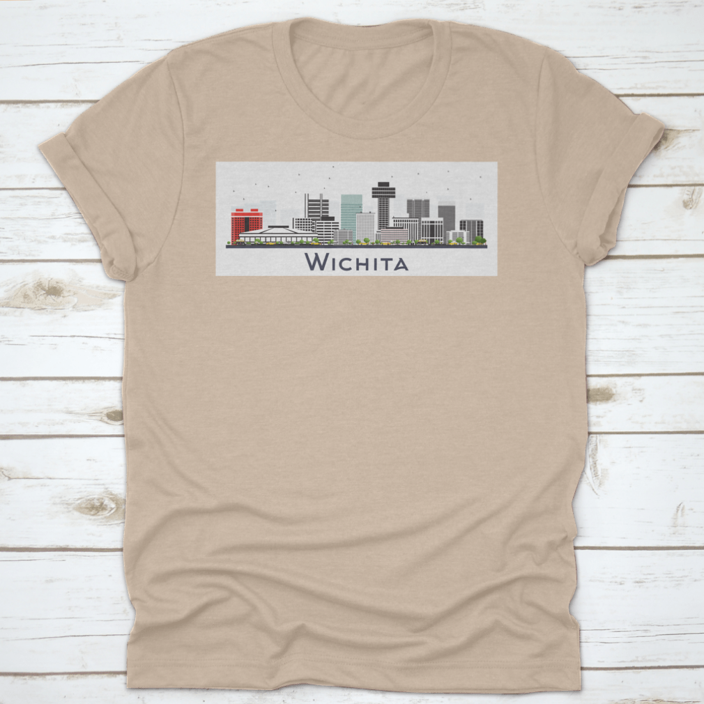 A stylish t-shirt featuring the Wichita Kansas City skyline design, made from high-quality cotton for comfort and durability.
