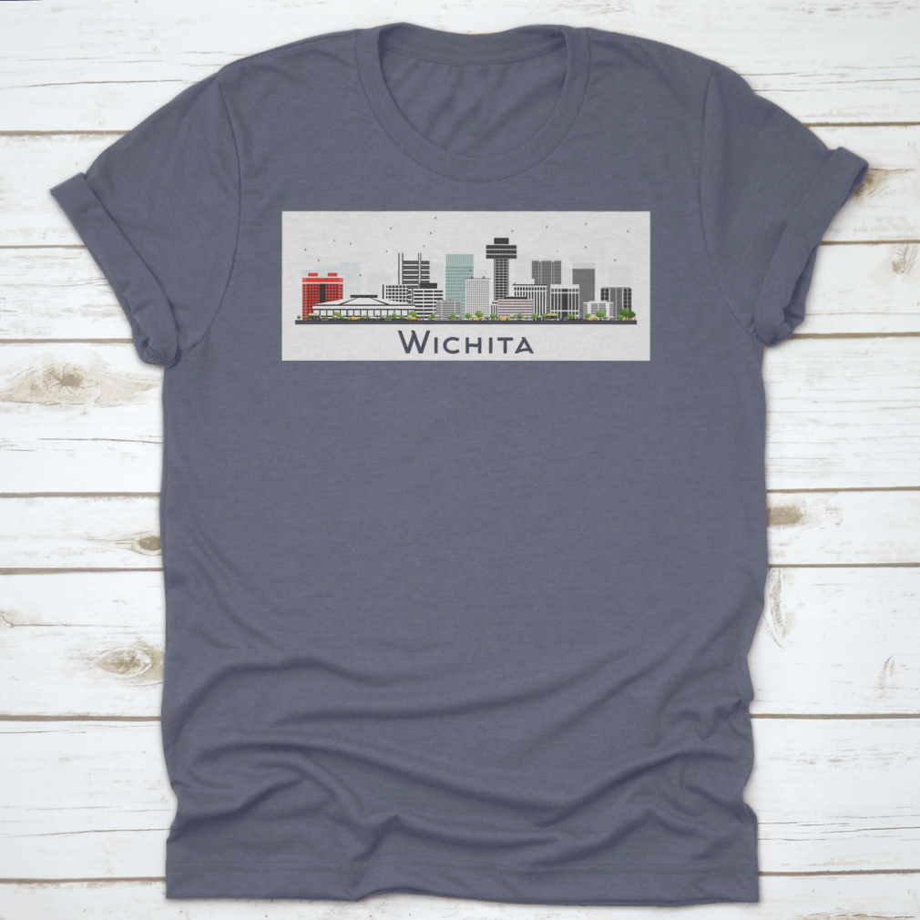 A stylish t-shirt featuring the Wichita Kansas City skyline design, made from high-quality cotton for comfort and durability.