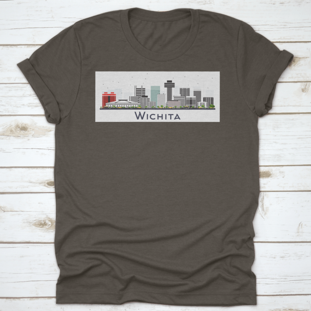 A stylish t-shirt featuring the Wichita Kansas City skyline design, made from high-quality cotton for comfort and durability.
