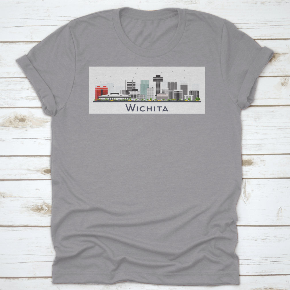 A stylish t-shirt featuring the Wichita Kansas City skyline design, made from high-quality cotton for comfort and durability.