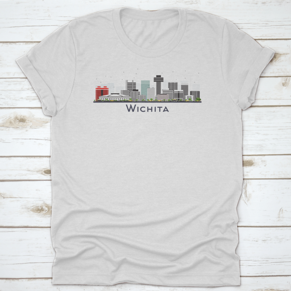 A stylish t-shirt featuring the Wichita Kansas City skyline design, made from high-quality cotton for comfort and durability.