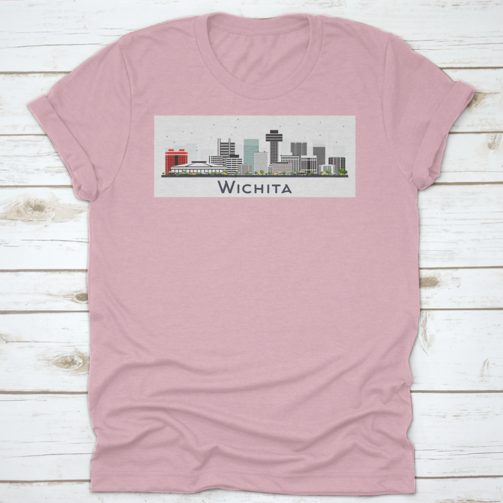 A stylish t-shirt featuring the Wichita Kansas City skyline design, made from high-quality cotton for comfort and durability.