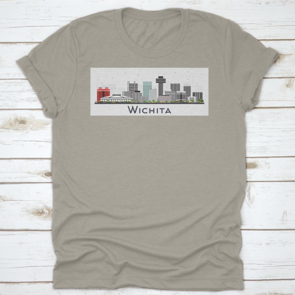 A stylish t-shirt featuring the Wichita Kansas City skyline design, made from high-quality cotton for comfort and durability.