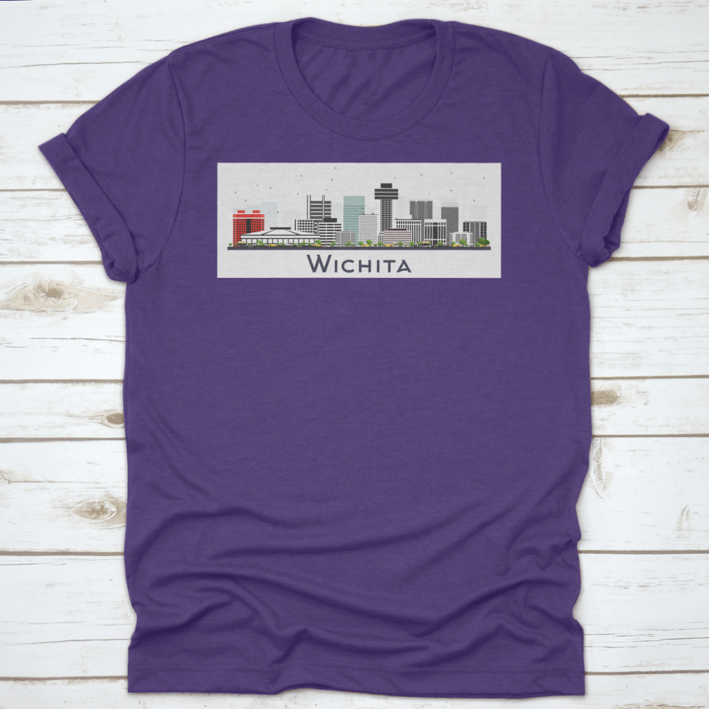 A stylish t-shirt featuring the Wichita Kansas City skyline design, made from high-quality cotton for comfort and durability.