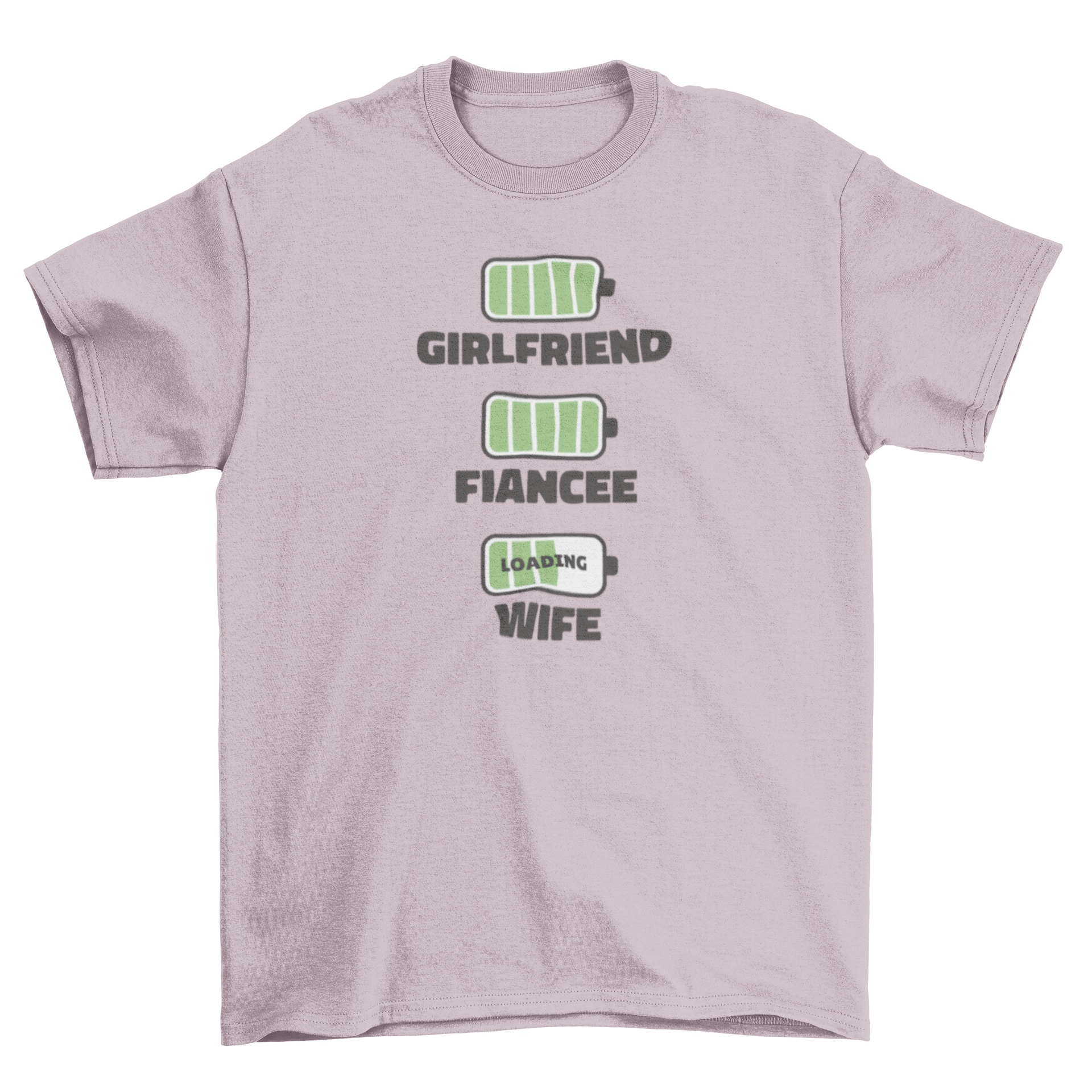 Wife Loading Battery T-Shirt featuring humorous design with loading bar and battery icons.