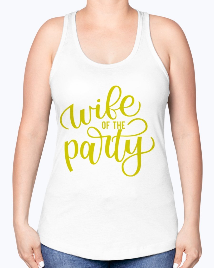 Wife of the Party Racerback Tank in white, featuring stylish design and soft fabric, perfect for bridal celebrations.