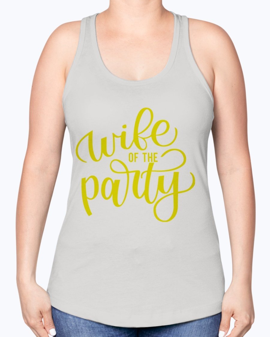 Wife of the Party Racerback Tank in white, featuring stylish design and soft fabric, perfect for bridal celebrations.