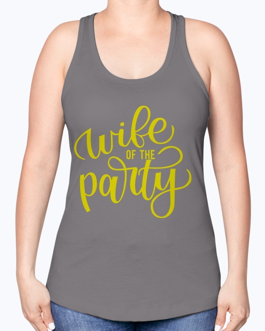 Wife of the Party Racerback Tank in white, featuring stylish design and soft fabric, perfect for bridal celebrations.