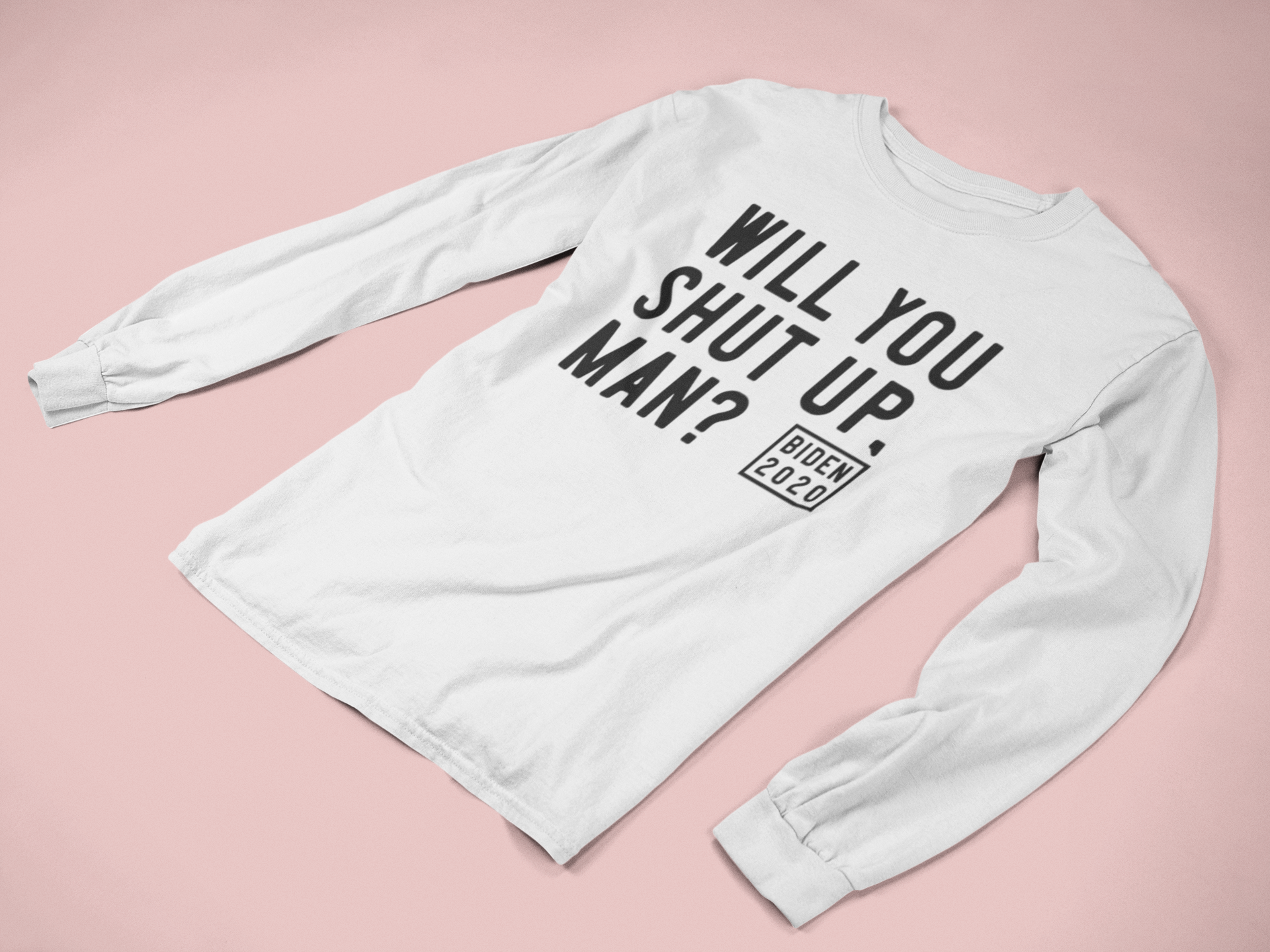 A stylish unisex shirt featuring the phrase 'Will You Shut Up Man?' in bold print, made from 100% soft cotton.
