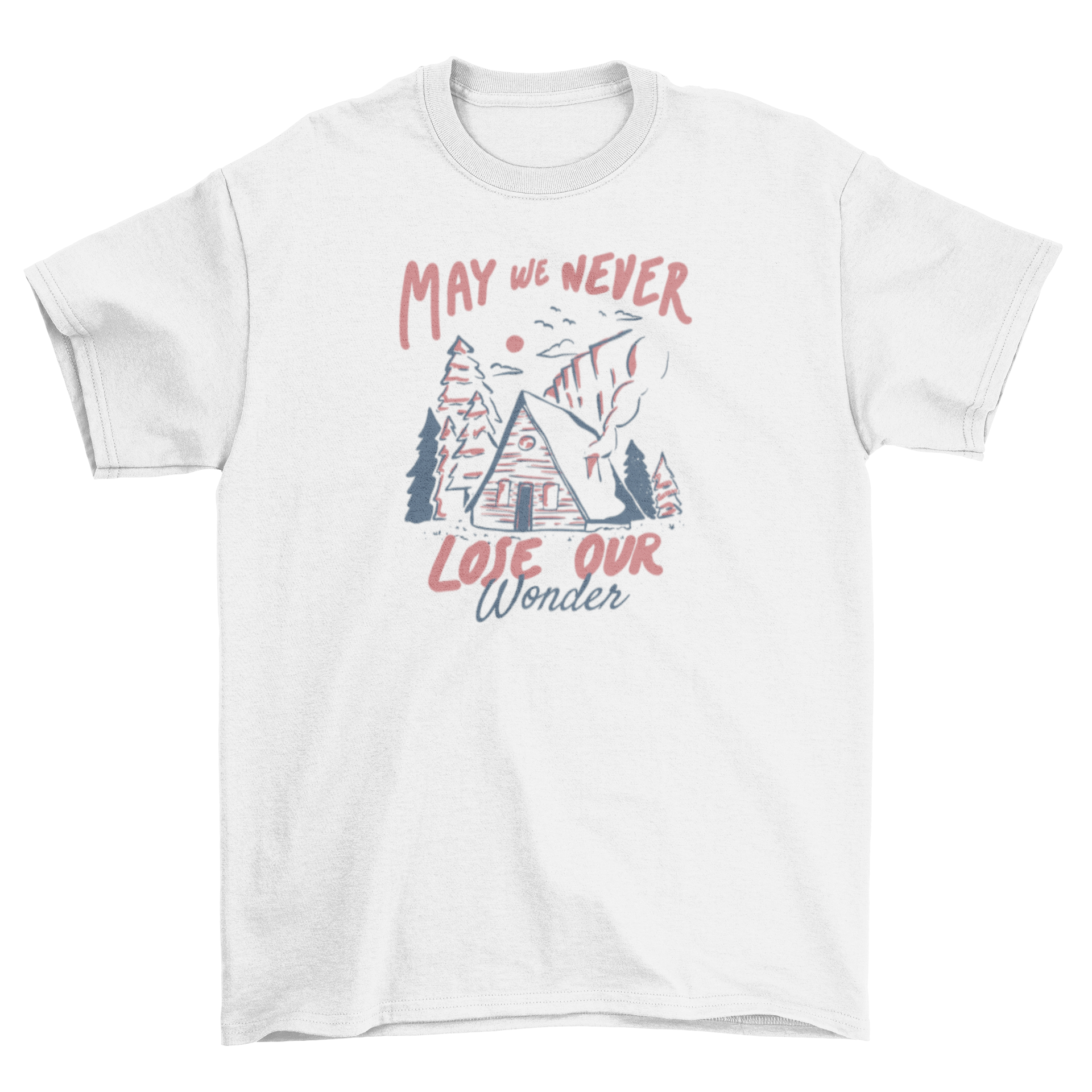 Winter camping cabin nature t-shirt featuring a cozy cabin design and an inspiring quote.
