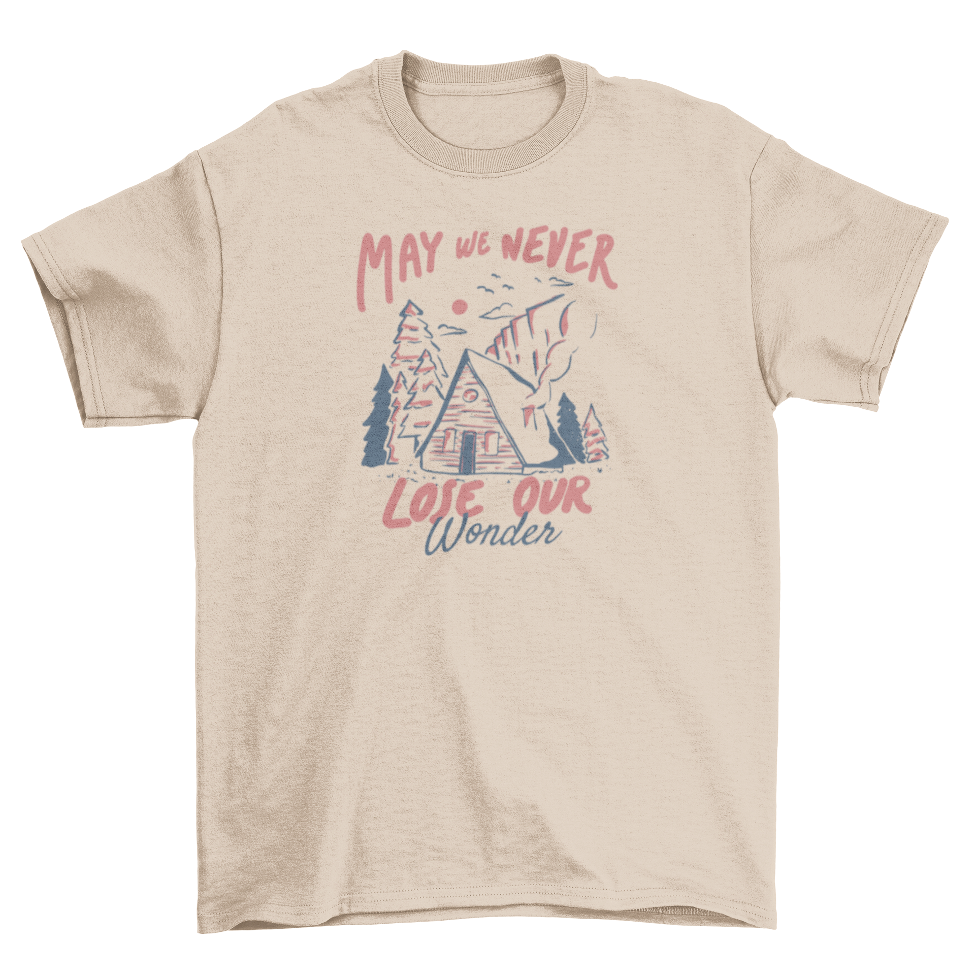 Winter camping cabin nature t-shirt featuring a cozy cabin design and an inspiring quote.