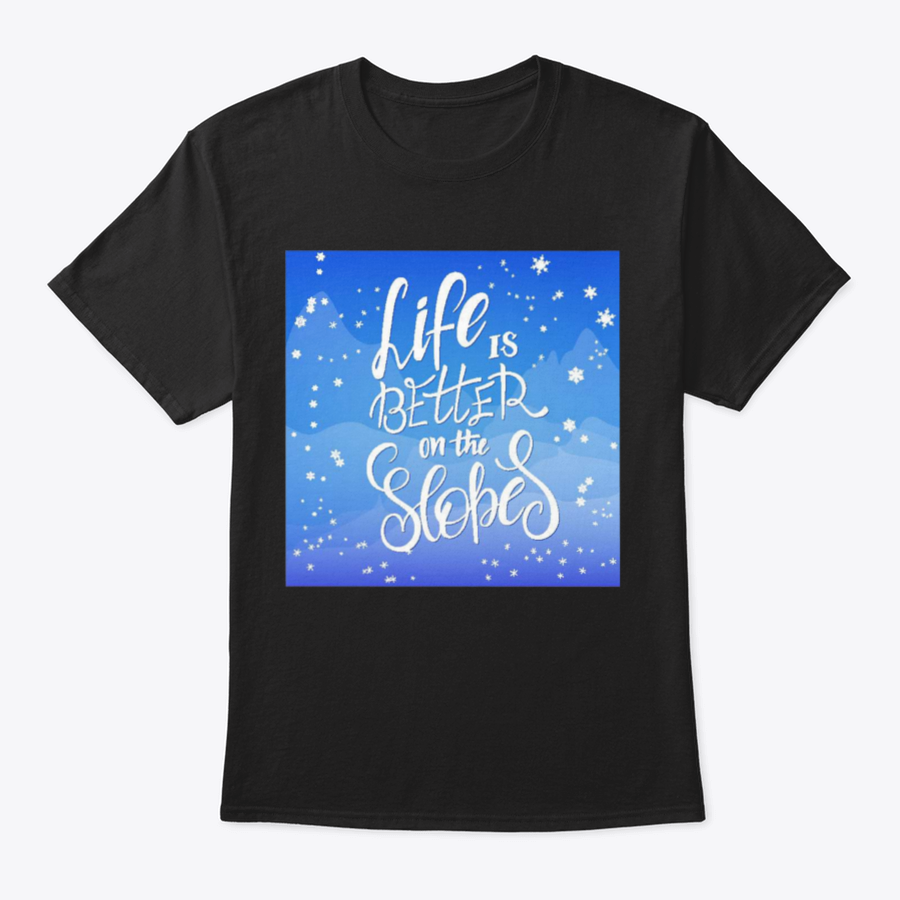 Winter-themed t-shirt featuring snowflakes and mountain flare design, made from soft cotton fabric.
