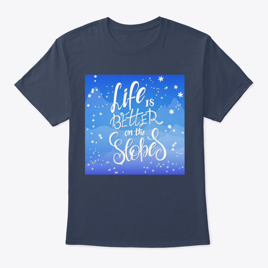 Winter-themed t-shirt featuring snowflakes and mountain flare design, made from soft cotton fabric.