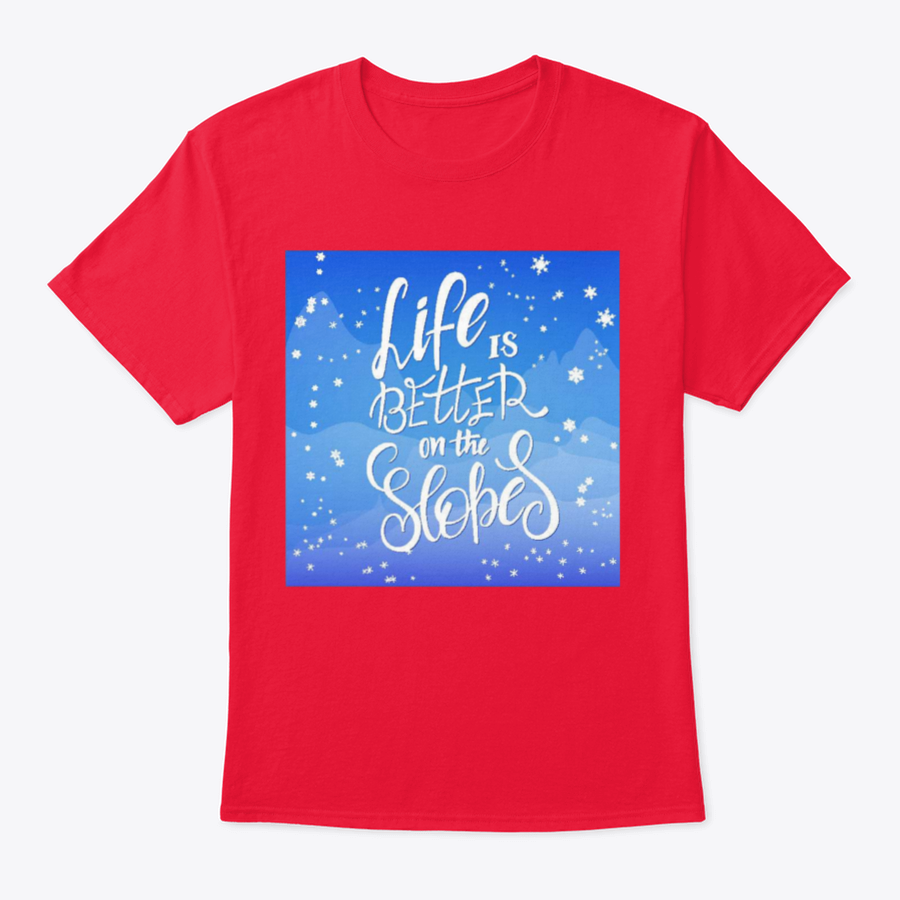 Winter-themed t-shirt featuring snowflakes and mountain flare design, made from soft cotton fabric.