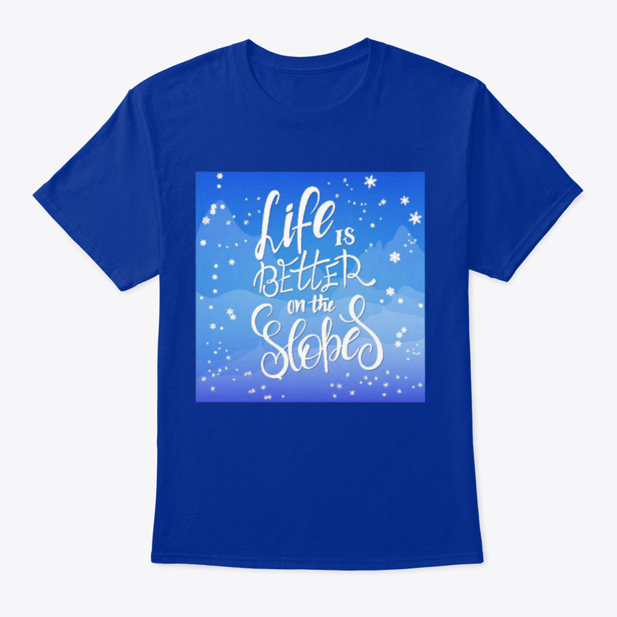 Winter-themed t-shirt featuring snowflakes and mountain flare design, made from soft cotton fabric.
