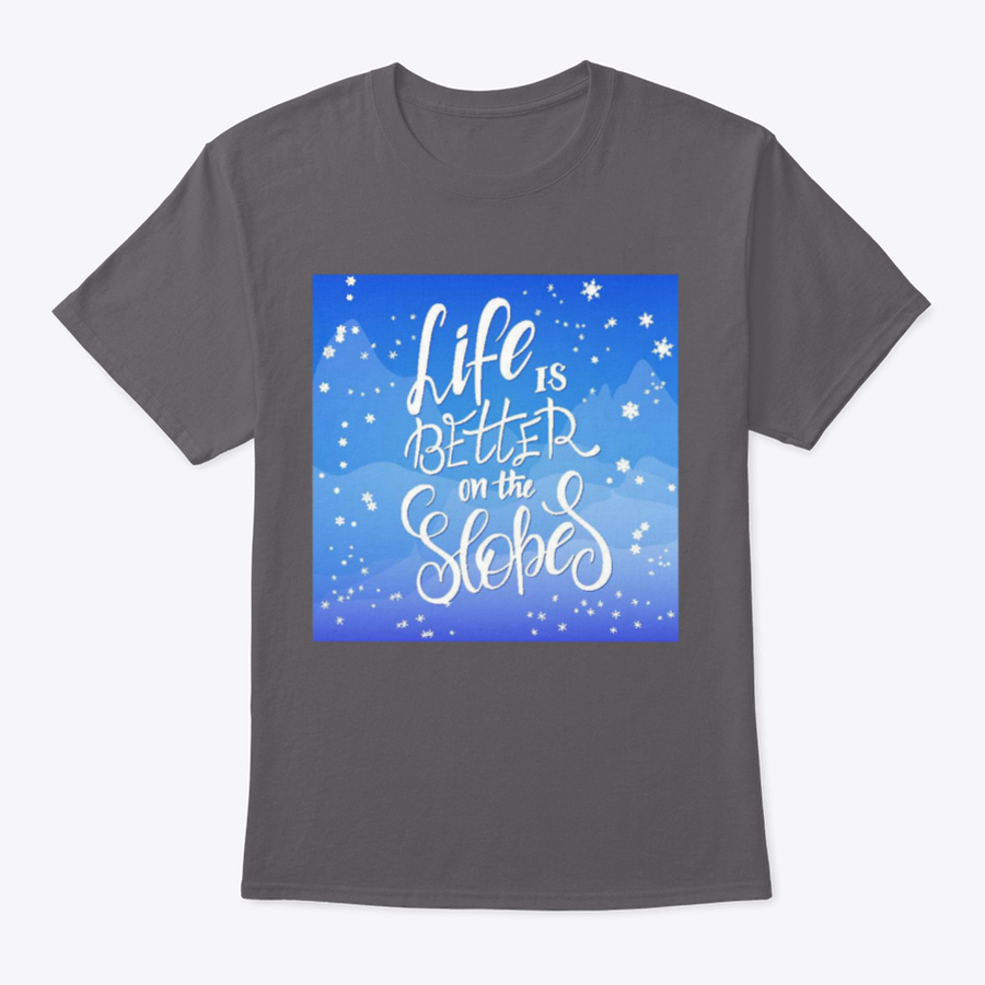 Winter-themed t-shirt featuring snowflakes and mountain flare design, made from soft cotton fabric.