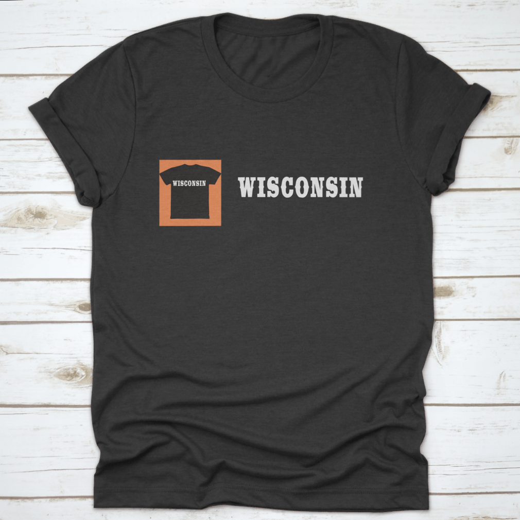 A stylish Wisconsin Vector Outline T-shirt featuring a trendy design with the state name on the border, made from high-quality cotton.