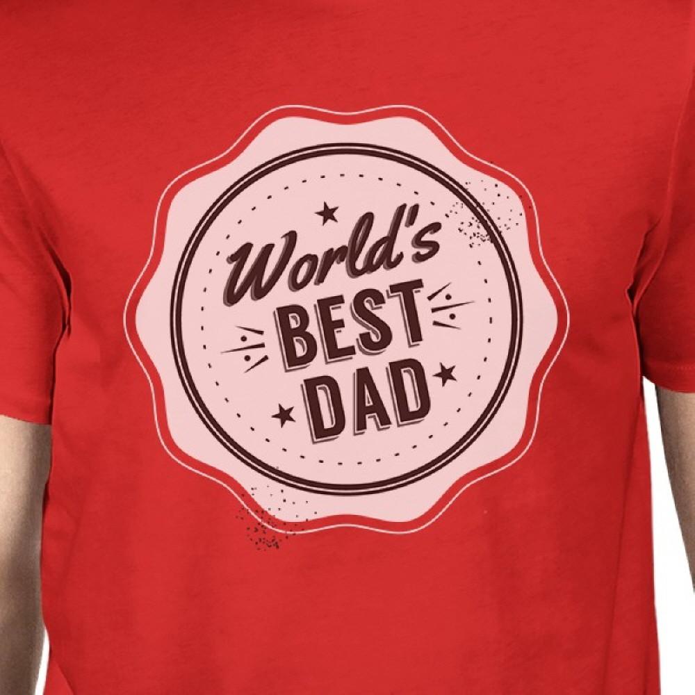 Men's red crew neck cotton shirt with 'World's Best Dad' graphic design, perfect for Father's Day gifts.