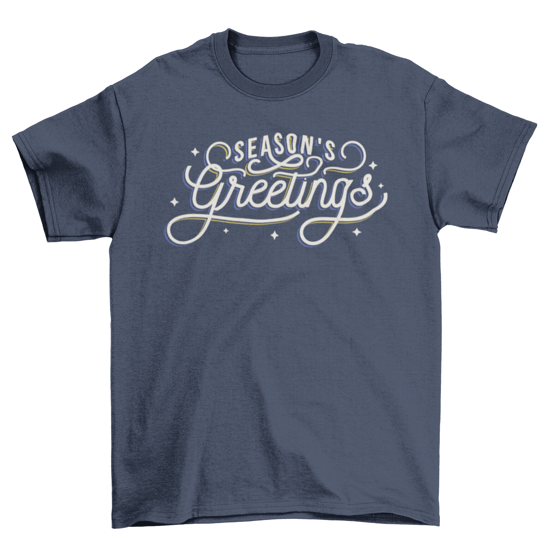 Xmas greetings t-shirt featuring artistic lettering that says Season's greetings, perfect for holiday celebrations.