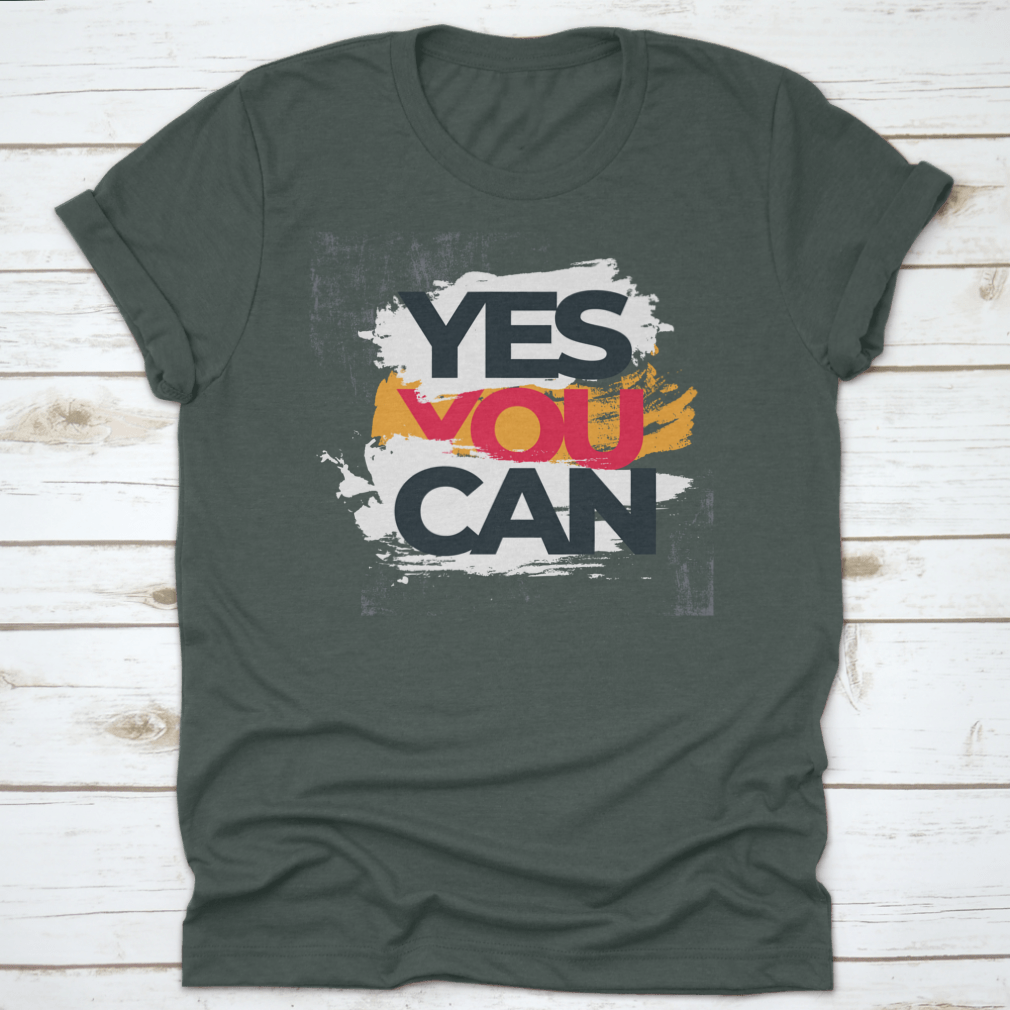 A soft cotton T-shirt featuring an inspiring motivational quote 'Yes You Can' in a stylish design, perfect for casual wear.