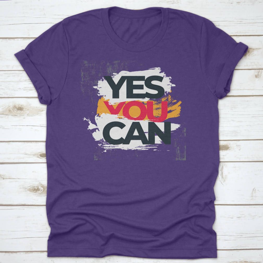 A soft cotton T-shirt featuring an inspiring motivational quote 'Yes You Can' in a stylish design, perfect for casual wear.