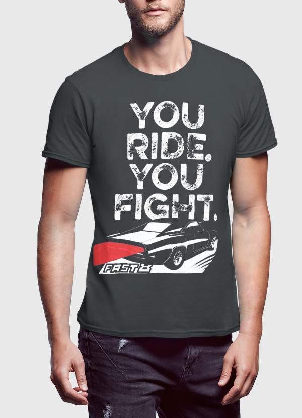 YOU RIDE YOU FIGHT Half Sleeves T-shirt in black and charcoal, showcasing a stylish design and soft fabric.
