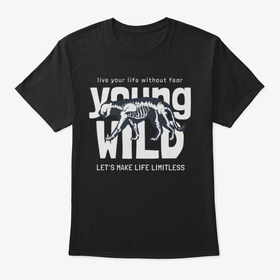 Young Wild Slogan T-shirt featuring a striking tiger skeleton design on a soft cotton fabric, perfect for casual wear.