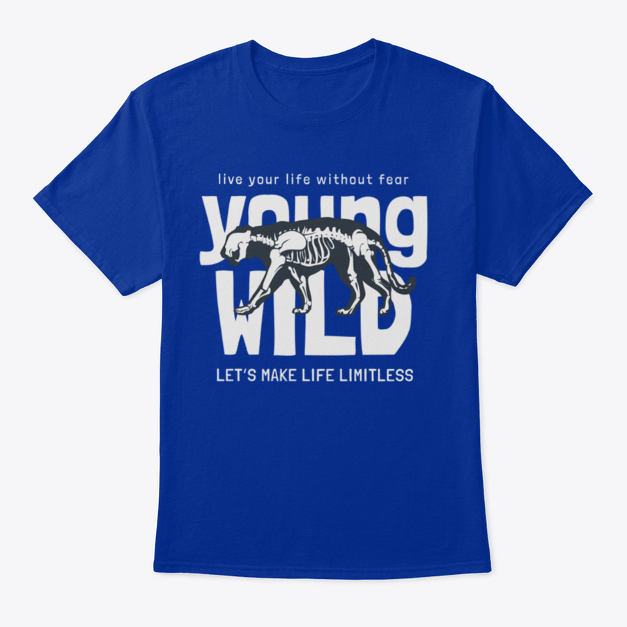 Young Wild Slogan T-shirt featuring a striking tiger skeleton design on a soft cotton fabric, perfect for casual wear.