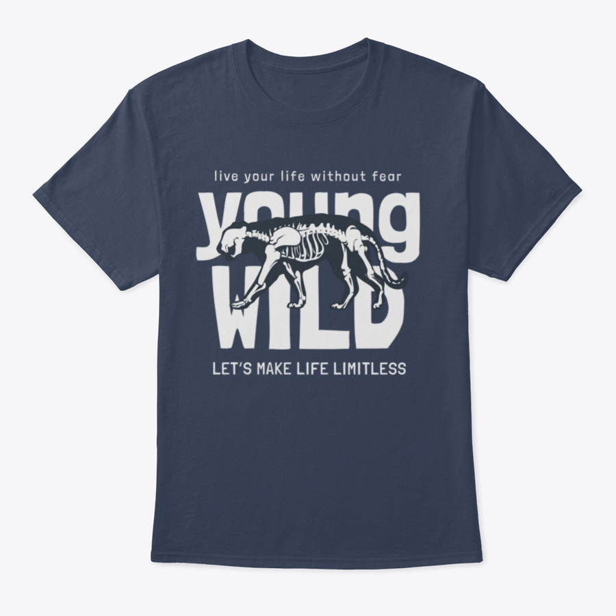 Young Wild Slogan T-shirt featuring a striking tiger skeleton design on a soft cotton fabric, perfect for casual wear.