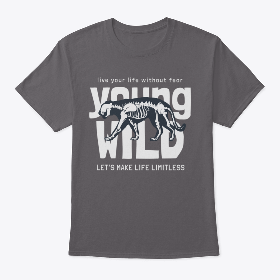 Young Wild Slogan T-shirt featuring a striking tiger skeleton design on a soft cotton fabric, perfect for casual wear.
