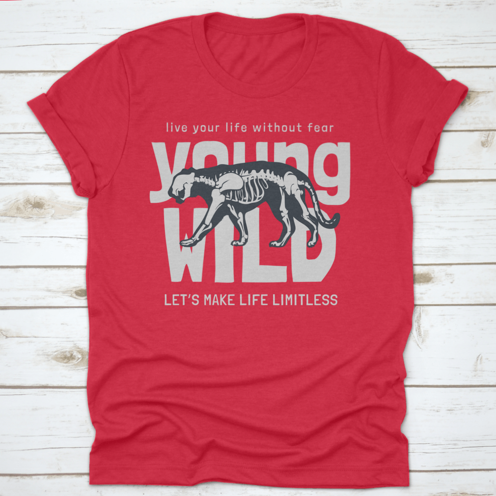 Young Wild Slogan T-shirt featuring a striking tiger skeleton design on a soft cotton fabric, perfect for casual wear.
