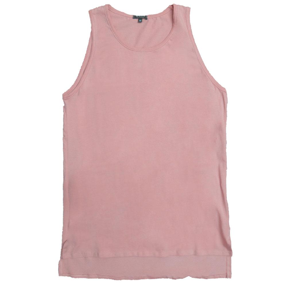 A stylish BASIC TANK in a soft fabric featuring a hi-low design and short side slits, perfect for layering and casual wear.
