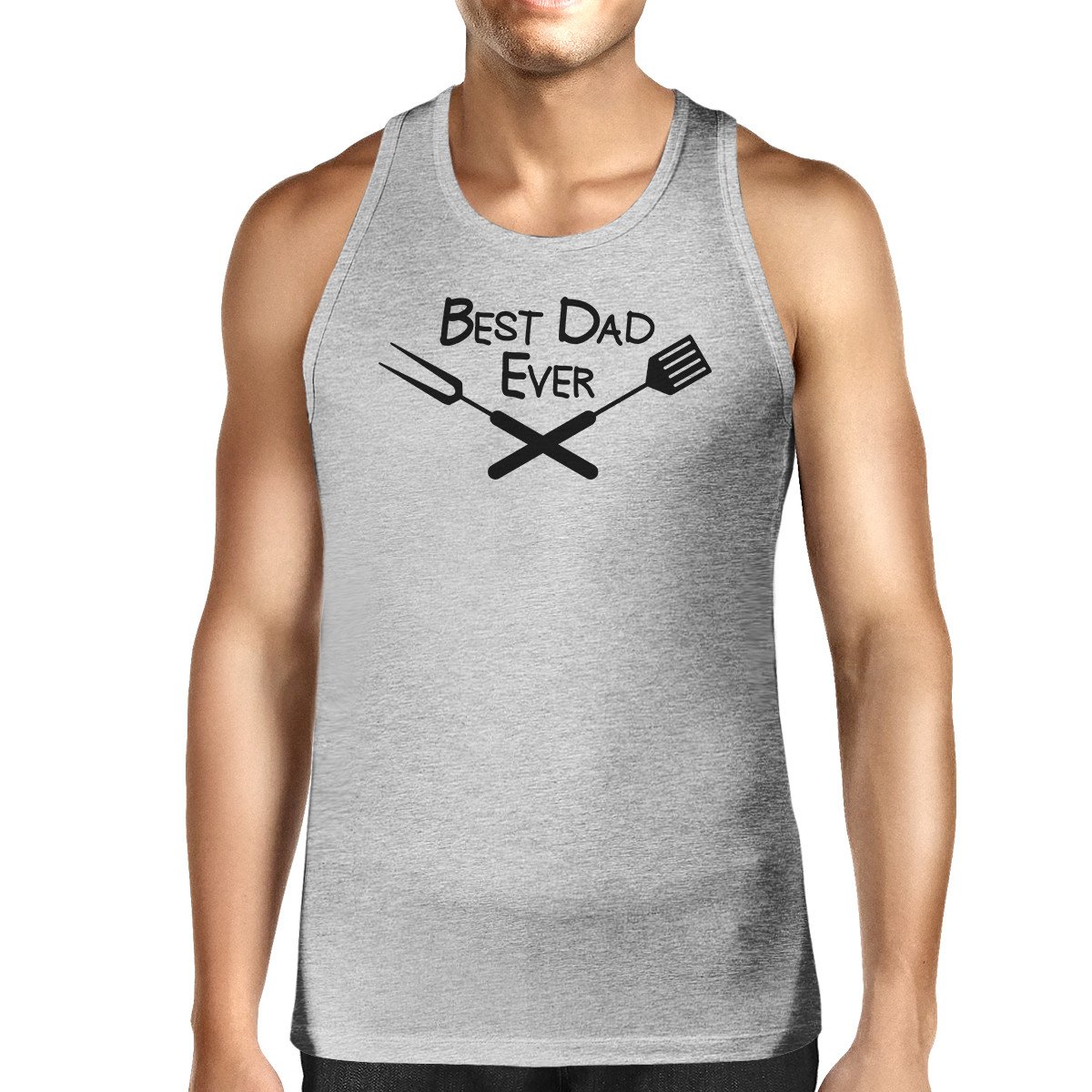Men's grey graphic tank top featuring a funny BBQ Dad design, made from 100% ring spun cotton, perfect for Father's Day gifts.