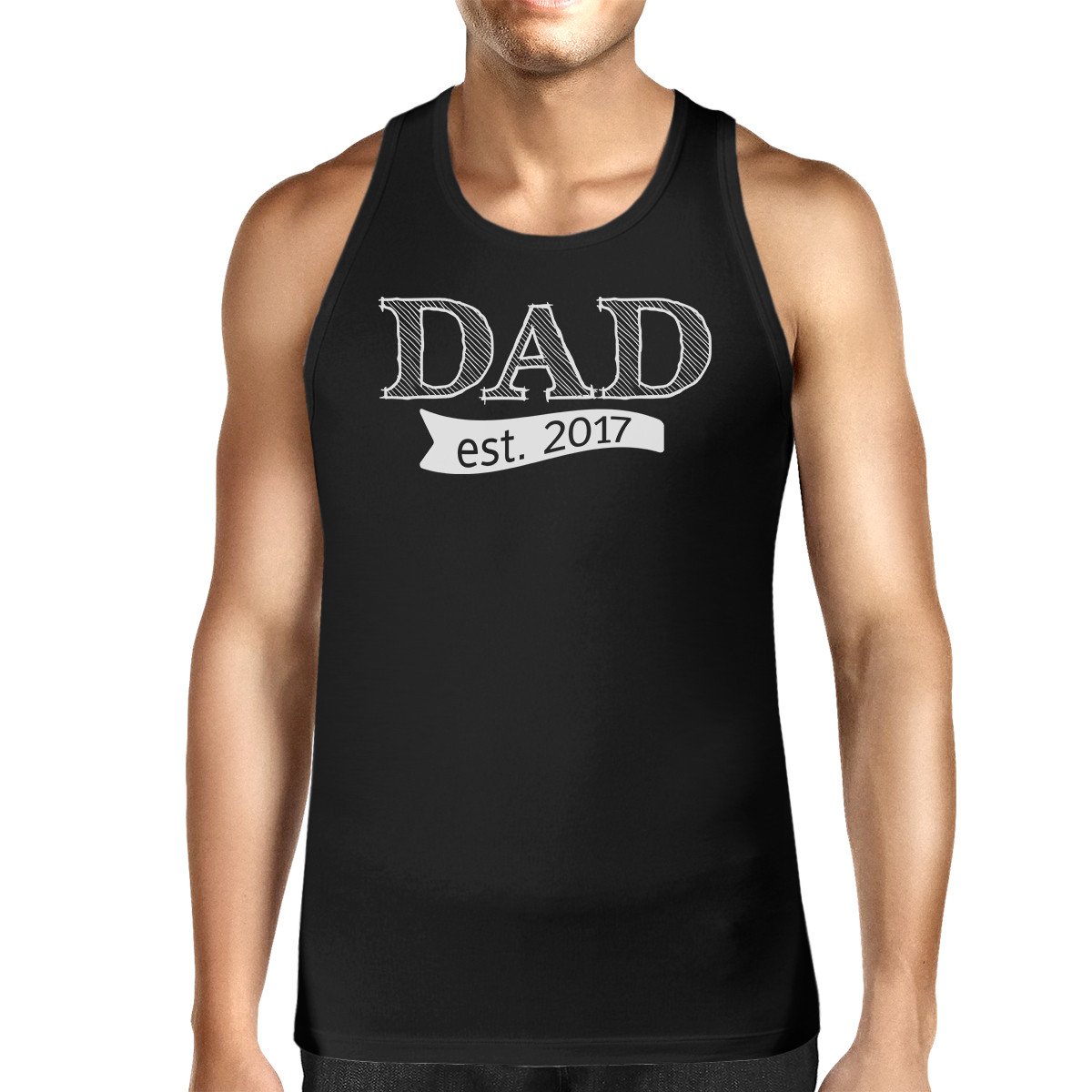 Men's black tank top with unique graphic design 'Dad Est 2017', made from 100% ring spun cotton, perfect for Father's Day gifts.