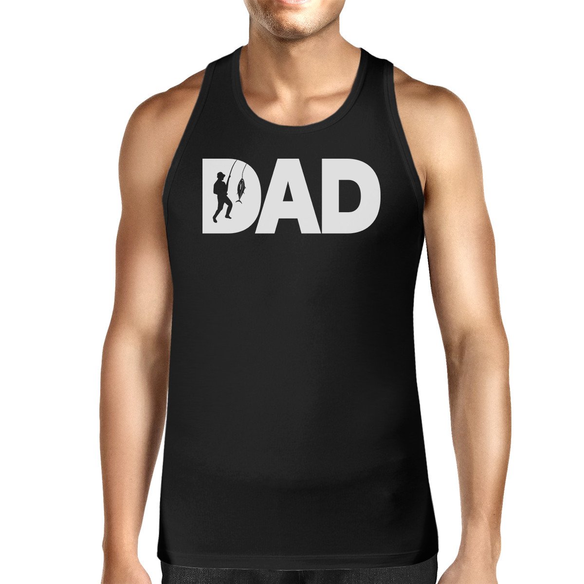 Dad Fish Men's Black Tank Top featuring a unique graphic design, made from 100% ring spun cotton for comfort, perfect for Father's Day gifts.