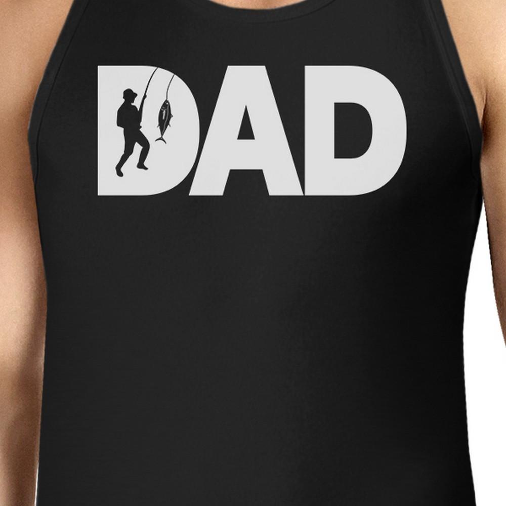 Dad Fish Men's Black Tank Top featuring a unique graphic design, made from 100% ring spun cotton for comfort, perfect for Father's Day gifts.
