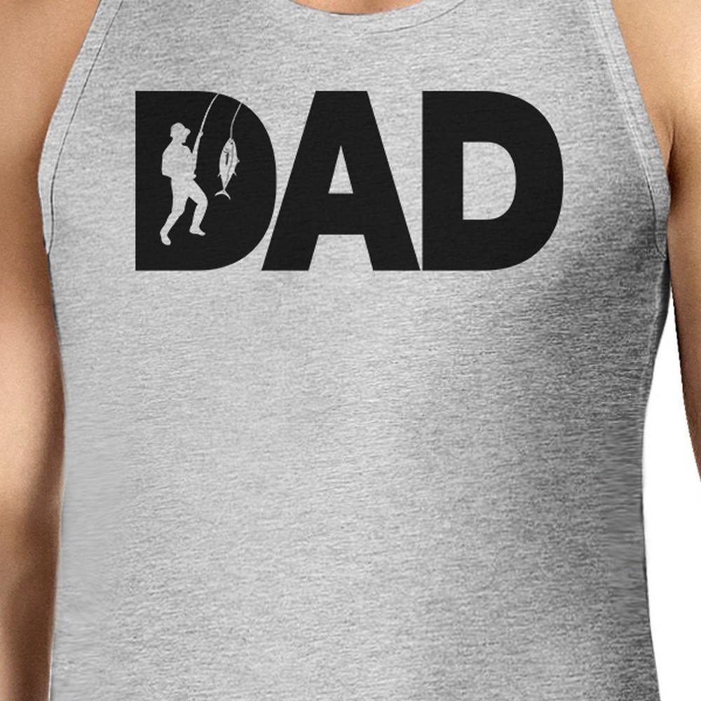 Dad Fish Men's Grey Tank Top featuring a unique graphic design, made from 100% ring spun cotton for comfort.