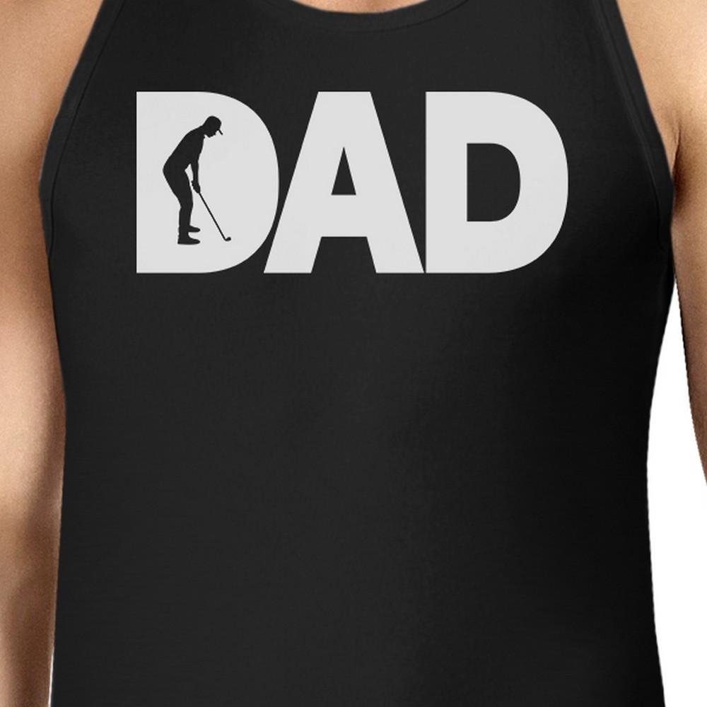 Dad Golf Men's Black Cotton Tank Top featuring a funny graphic design, perfect for Father's Day gifts.