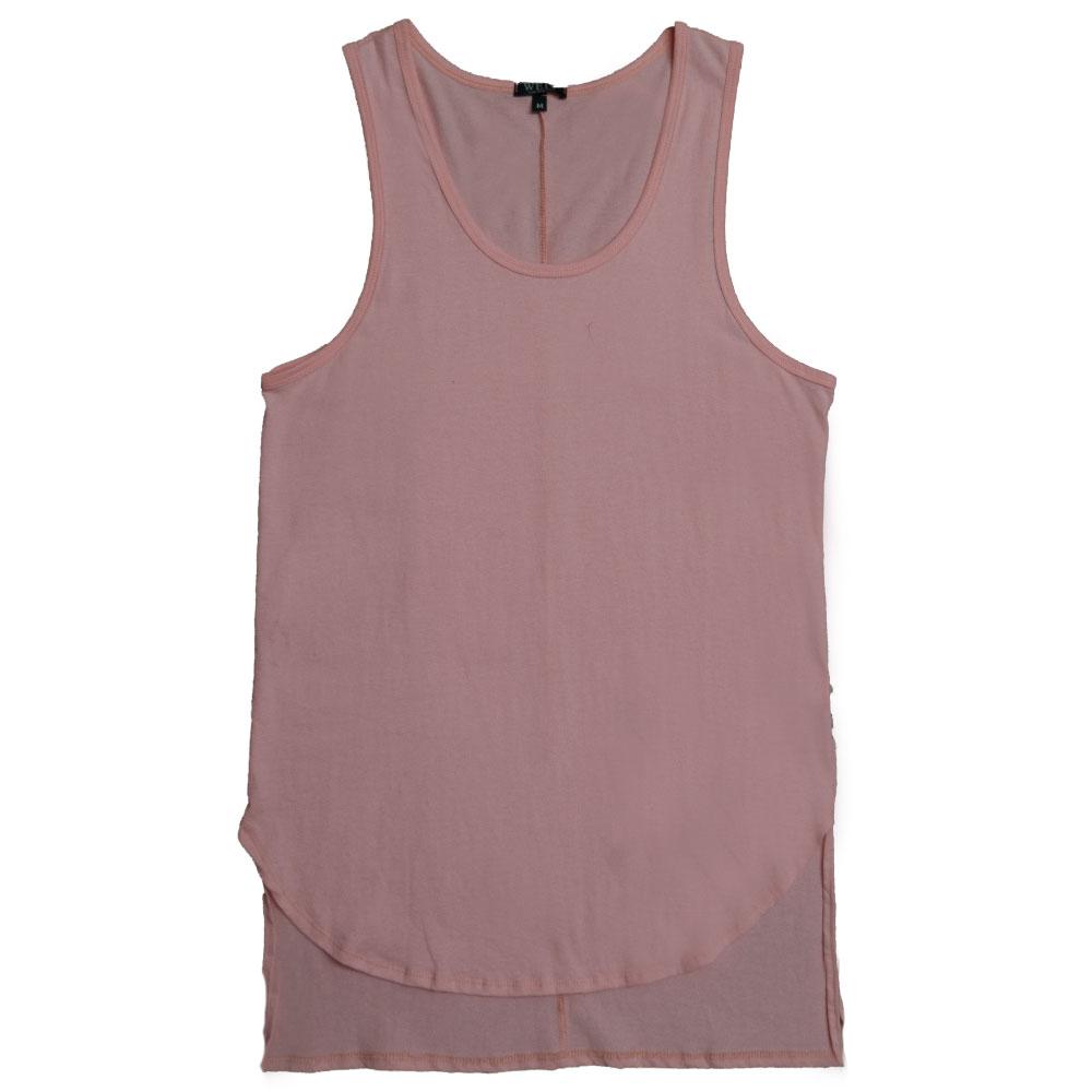HI LOW TANK in rose color featuring a stylish hi-lo design and muscle tank style, perfect for casual wear.