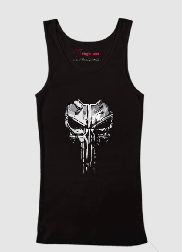 A black Skull Tank Top made from super soft 100% cotton featuring a unique skull design, perfect for casual wear.