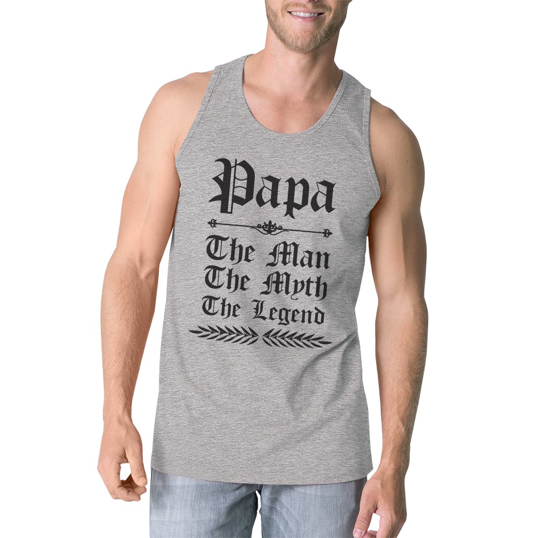Vintage Gothic Papa Men's tank top in Heather Grey, made of soft ring spun cotton, featuring a unique graphic design perfect for Father's Day gifts.