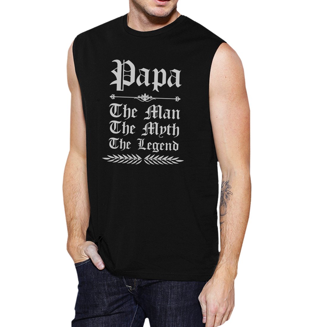 Vintage Gothic Papa Mens Popular Workout Gym tank top in breathable cotton, featuring unique graphic design, perfect for Father's Day gifts.