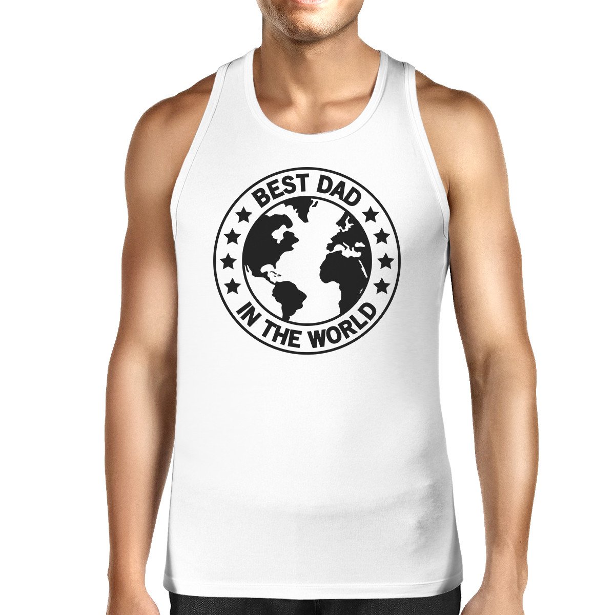 Men's white cotton tank top with 'World Best Dad' graphic design, perfect for Father's Day gifts.