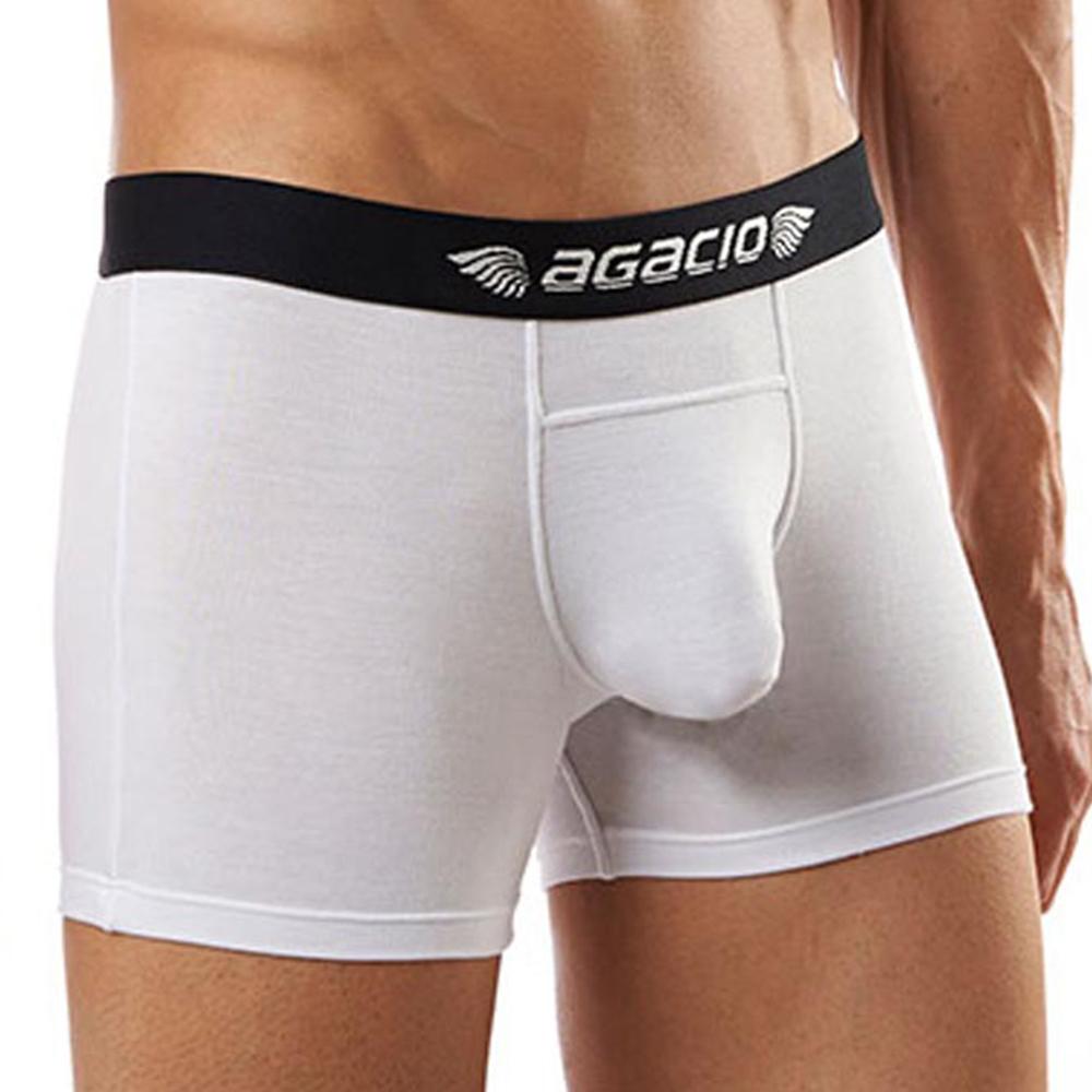 Agacio AG5900 Basics Boxer featuring a solid pouch and black contrast waistband with logo, designed for support and comfort.