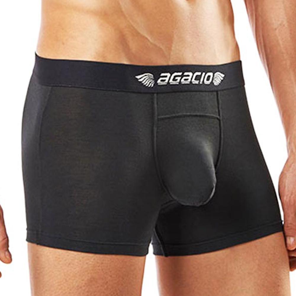 Agacio AG5900 Basics Boxer featuring a solid pouch and black contrast waistband with logo, designed for support and comfort.