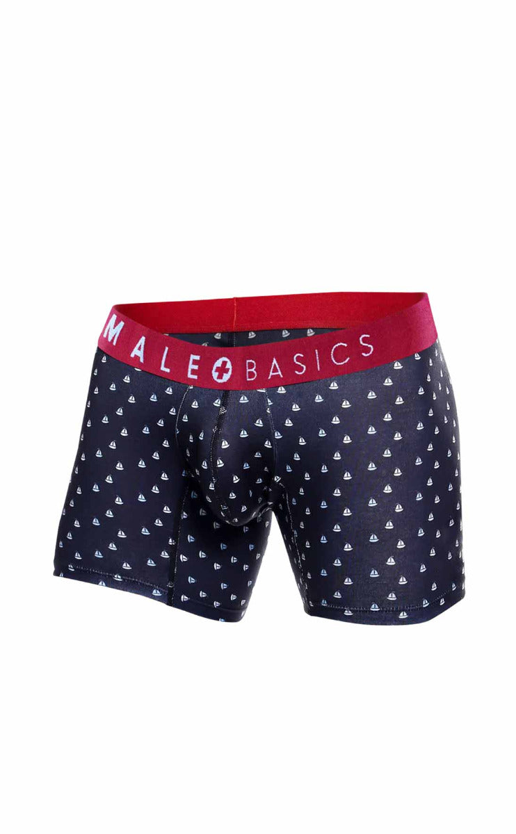 MaleBasics 3-Pack Boxer Brief Prints featuring unique designs including boats and marine patterns, crafted from soft viscose fabric.