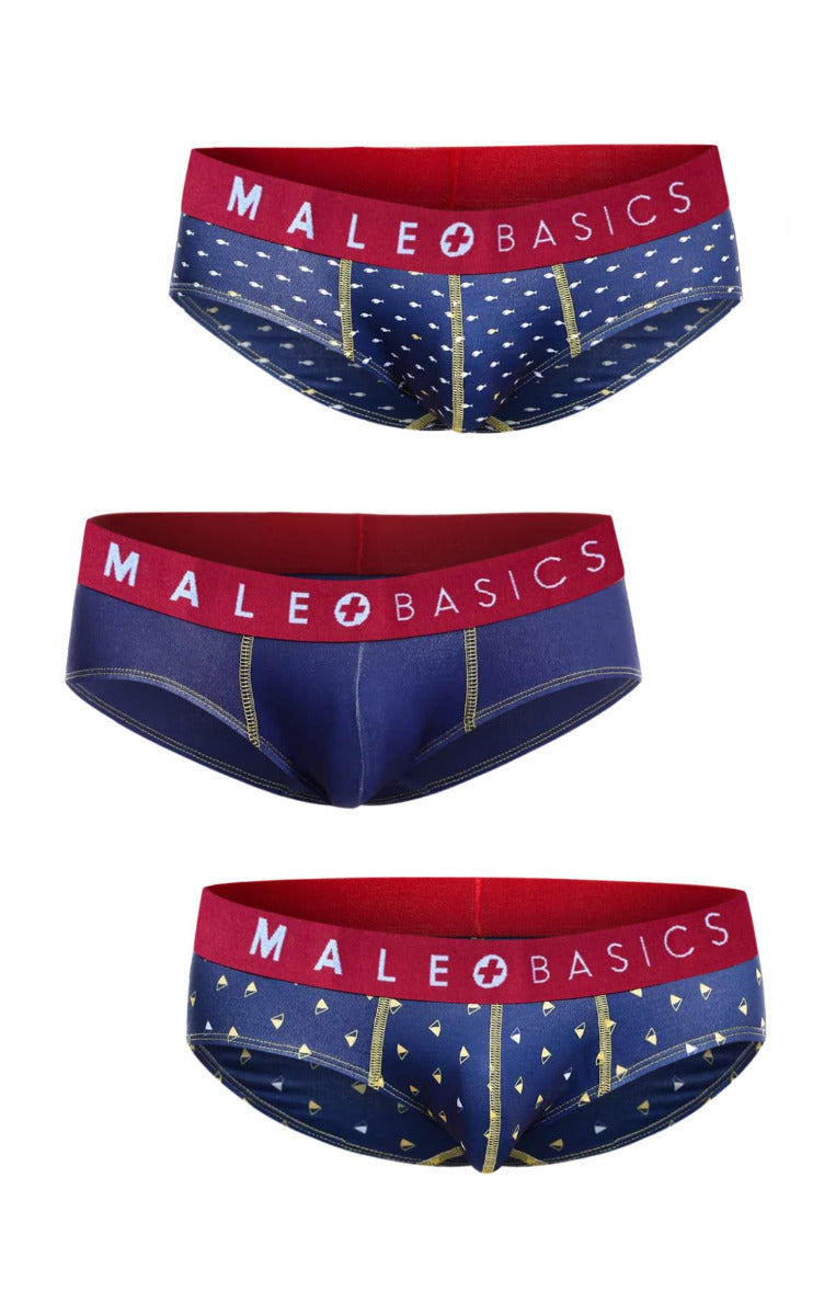 MaleBasics 3-Pack Brief Prints Marine featuring unique designs, soft viscose fabric, and ethical craftsmanship by Colombian artisans.